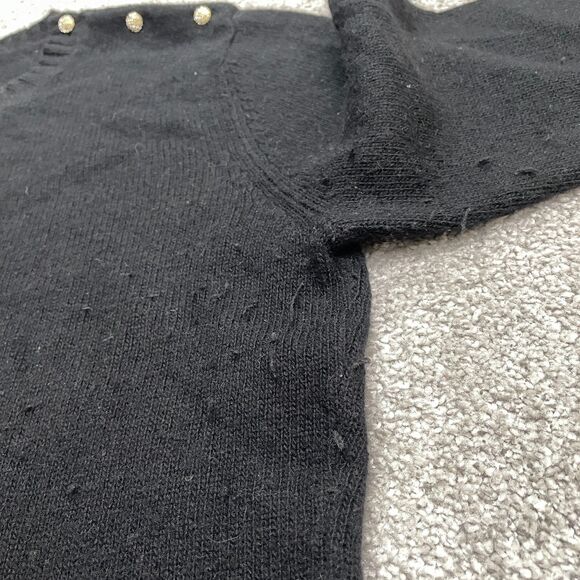 J. Crew Sweater Womens Medium Black Crew Neck Button Wool Rabbit Hair Cashmere - Picture 11 of 13